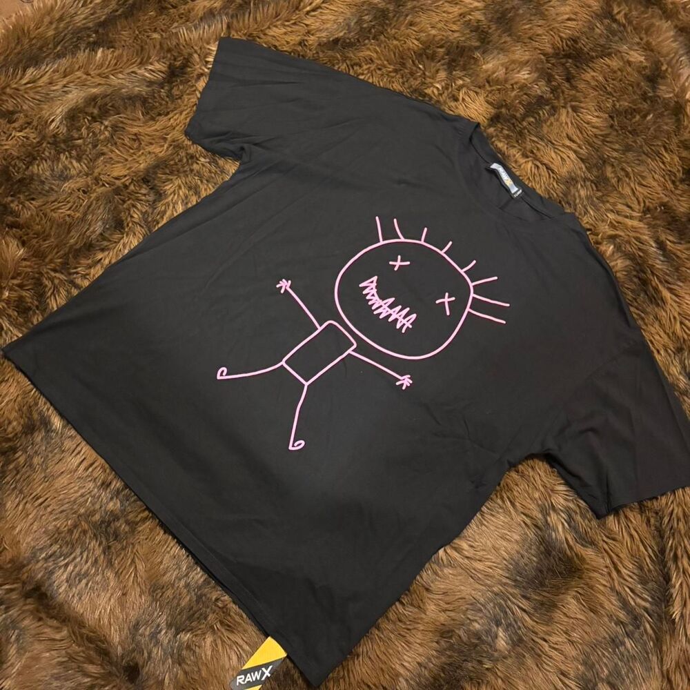 RawX black & pink graphic tee neon pink stick man doodle graphic Mens XL